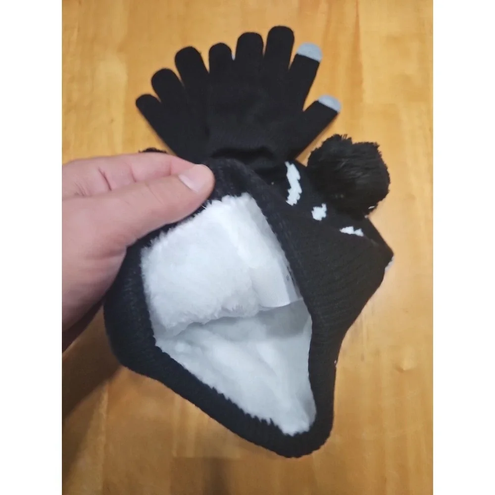 Wonder Nation Girls Kitty Cat Pom Beanie Hat and Touchscreen Gloves Set, 2-Piece